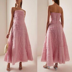 Aje Soundscape Chalk Pink Strapless Ruffle Tiered Maxi Dress Size US 2 AU 6